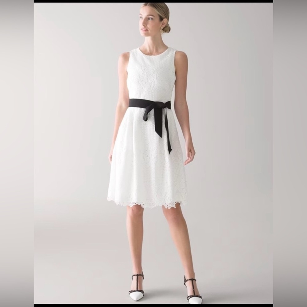 White House Black Market lace fit and flare dress in white. NWT